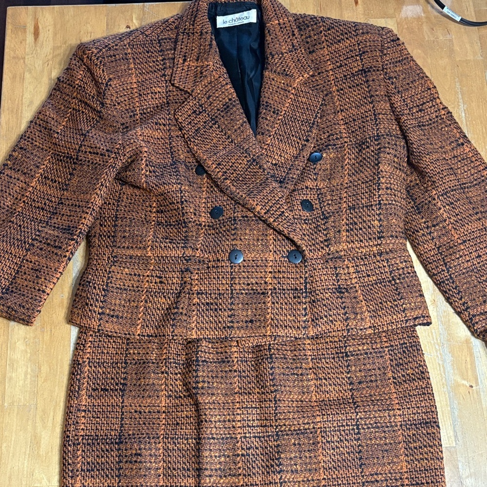 Vintage Le Chateau Plaid Double-Breasted Blazer and skirt
